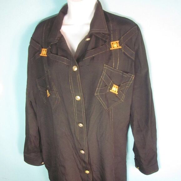 Patricia Forgeal Paris Designer 1980's Women Size L Black Button Up Shirt Jacket - Picture 13 of 15